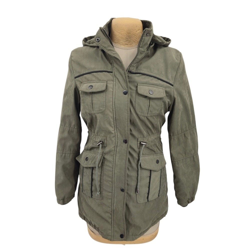 Lamasini Anorak Parka Jacket Womens XL Olive Green Hooded Utility Faux Fur Lined